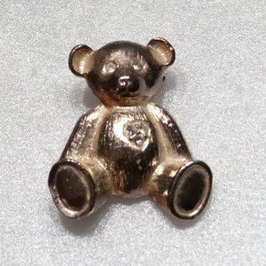 Vintage Signed AAI Teddy Bear Pin Gold Tone Rhinestone Cute Brooch Casual X